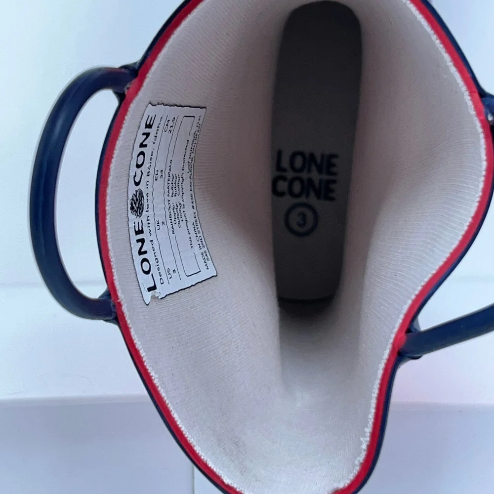 Lone Cone Kids Size 3 Red Navy Blue Waterproof Rubber Rain Boots New